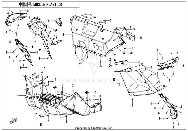 Middle Plastic ZFORCE 950 Sport CF1000US-A 2020 Fire Red Schematic