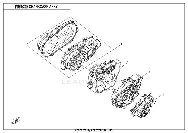 Crankcase Assy. CFORCE 400 CF400AU 2019 Crystal Orange Schematic