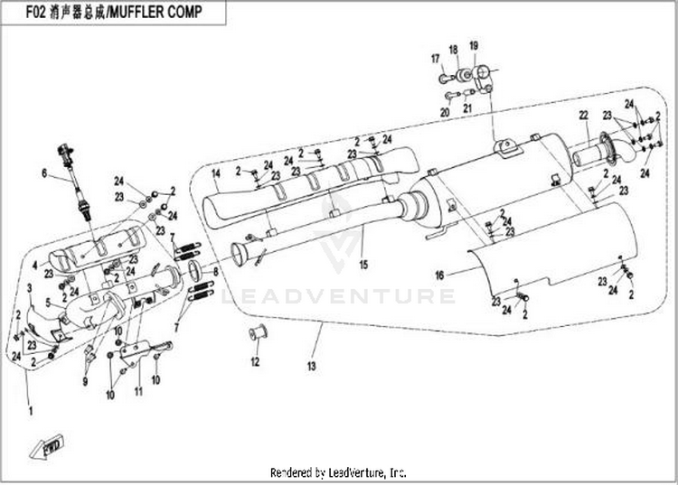 Muffler Comp CFORCE 400 CF400AU 2016 Crystal Orange Schematic