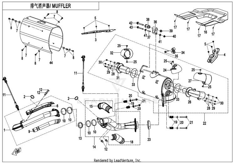 Muffler ZFORCE 950 HO EX CF1000SZ-D 2022 Lava Orange Schematic