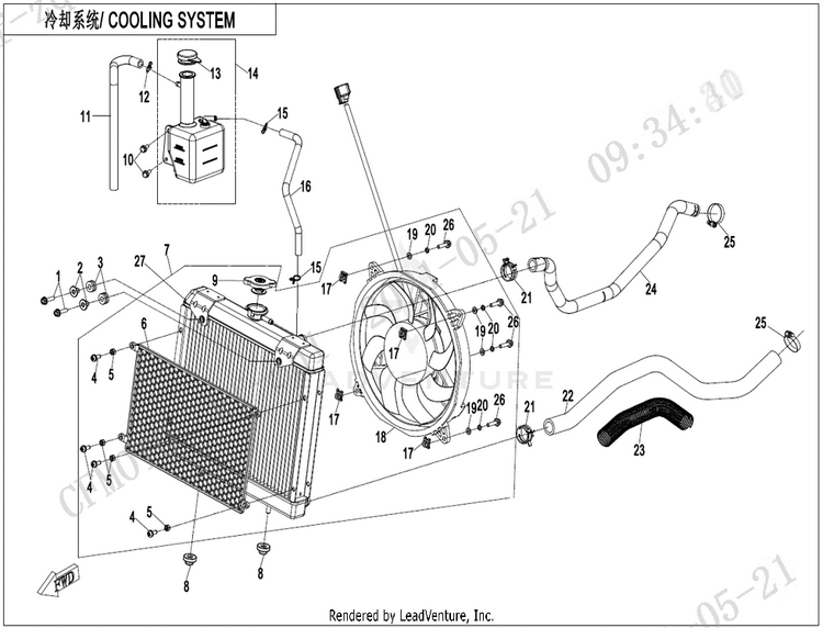 Cooling System CF600AU-3S CFORCE 600 2022 Force Red Schematic