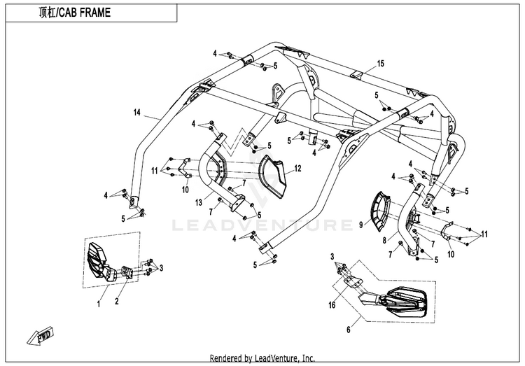 Cab Frame(For 3-Point Seat Belt) ZFORCE 950 HO EX CF1000SZ-D 2022 Lava Orange Schematic