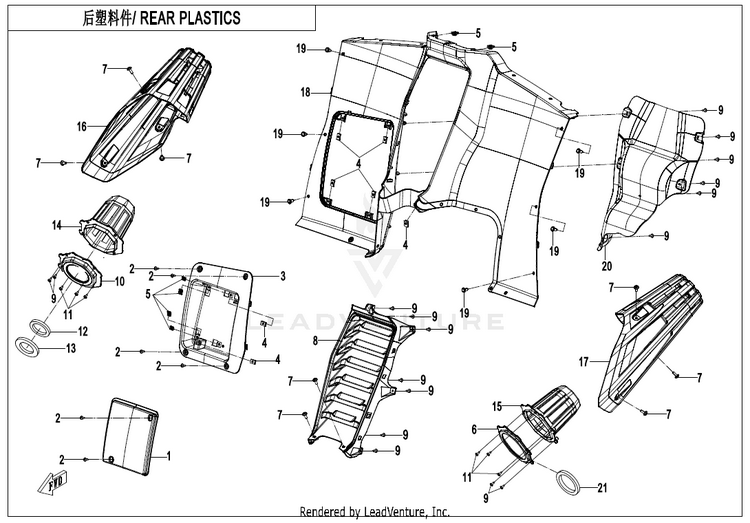 Rear Plastics ZFORCE 950 HO EX CF1000SZ-D 2022 Lava Orange Schematic