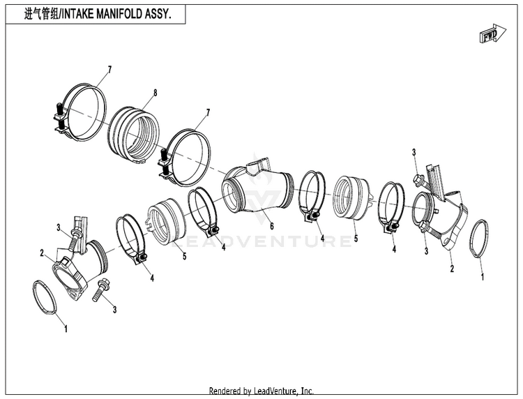 Intake Manifold Assy. CF800 ZFORCE 800 EX EPS 2022 ATHENS BLUE Schematic