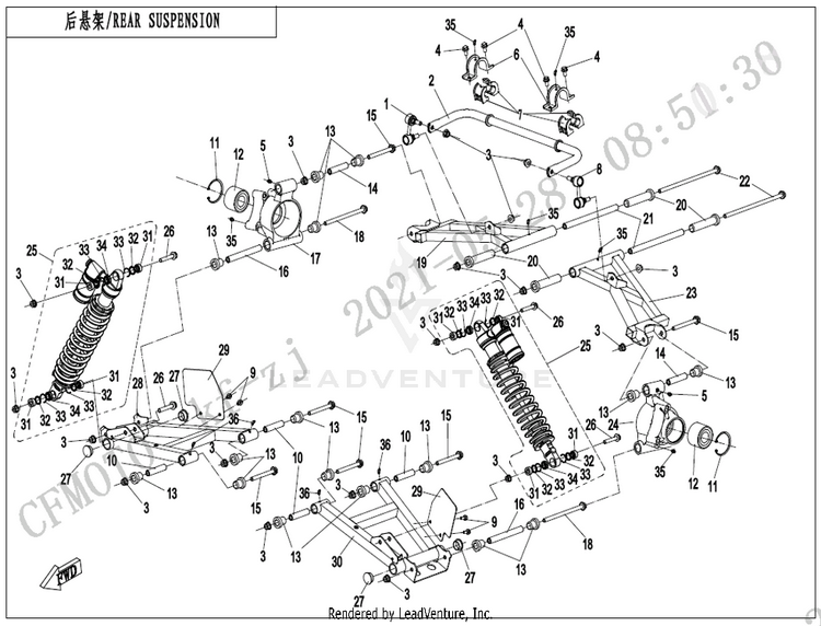 Rear Suspension CF800 ZFORCE 800 EX EPS 2022 ATHENS BLUE Schematic