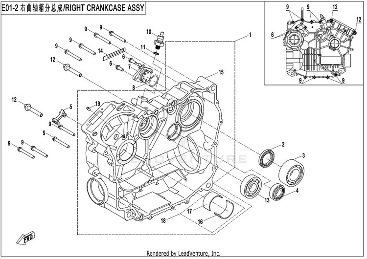 Right Crankcase Assy - New CFORCE 400 CF400AU 2017 Crystal Orange Schematic