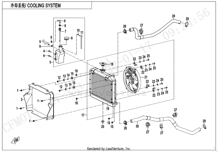 Cooling System CF500AZ-9S CFORCE 500 S 2022 Force Red Schematic
