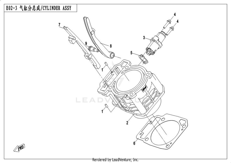 Cylinder Assy UFORCE 500 CF500UU 2017 Crystal Orange Schematic