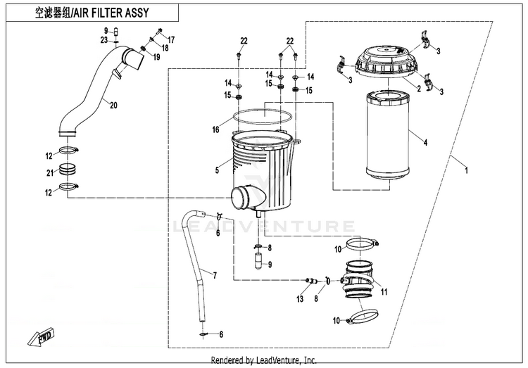 Air Filter Assy ZFORCE 950 HO EX CF1000SZ-D 2022 Lava Orange Schematic