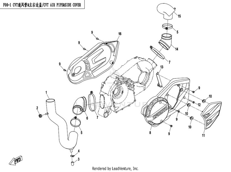 Cvt Air Pipe&Side Cover CFORCE 800 CF800-2 2017 Crystal Orange Schematic