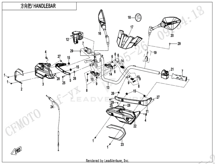 Handlebar CF600AU-3S CFORCE 600 2022 Force Red Schematic