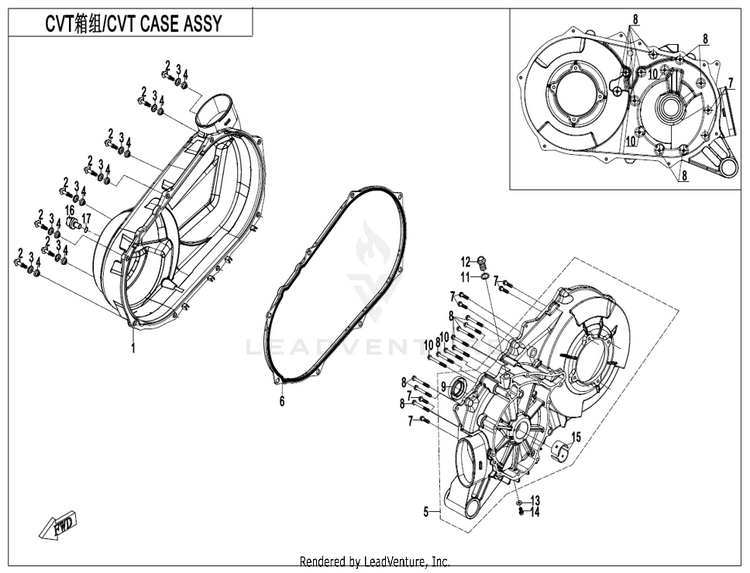Cvt Case Assy ZFORCE 950 HO EX CF1000SZ-D 2022 Lava Orange Schematic