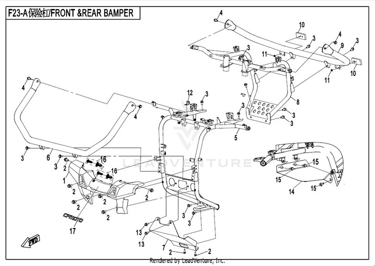 Front & Rear Bumper CFORCE 800 CF800-2 2017 Crystal Orange Schematic