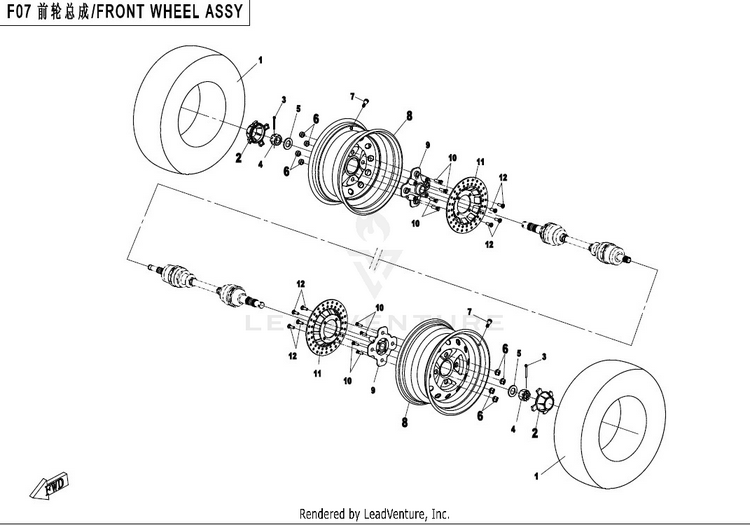 Front Wheel Assy CFORCE 500 HO CF500AU-6L 2017 Crystal Orange Schematic