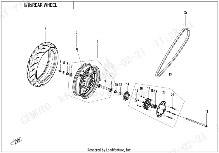 Rear Wheel CF400-7US 450NK 2024 Nebula White Schematic