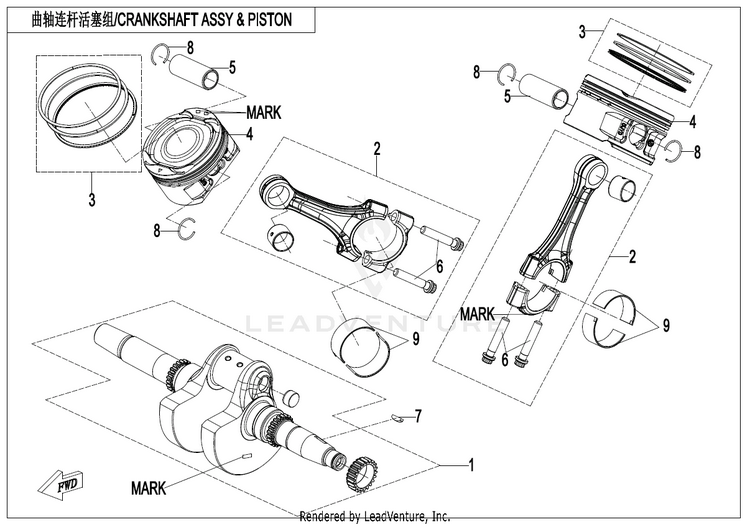 Crankshaft & Connecting Rod & Piston Assy(Horizontally Split Connecting Rod) ZFORCE 950 HO EX CF1000SZ-D 2023 Nebula Black Schematic