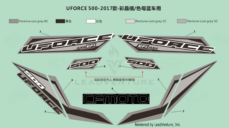 2017 Models Usa Crystal Orange/Injected Blue Decals UFORCE 500 CF500UU 2017 Crystal Orange Schematic