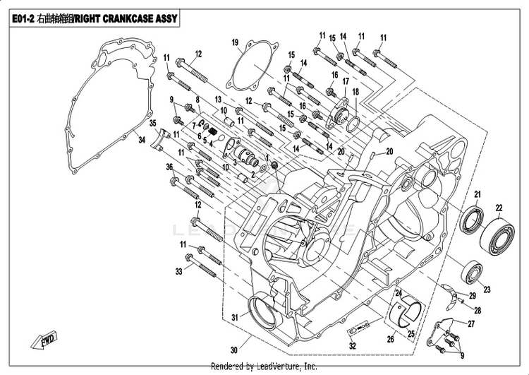 Right Crankcase Assy CF800-3 UFORCE 800 EPS 2018 Grey Schematic