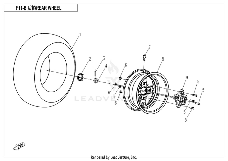 Rear Wheel CF800-3 UFORCE 800 EPS 2018 Grey Schematic