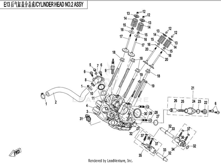 Cyl Head No.2 Assy (Transmission End) CFORCE 800 CF800-2 2017 Crystal Orange Schematic