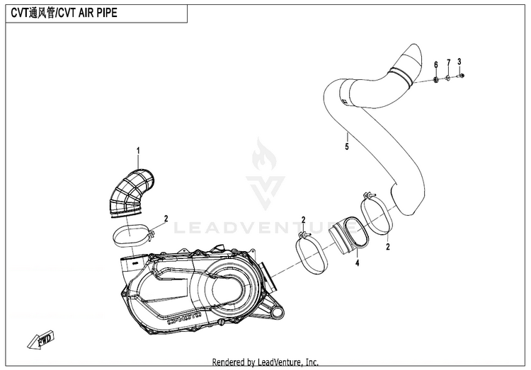 Cvt Air Pipe ZFORCE 950 HO EX CF1000SZ-D 2022 Lava Orange Schematic