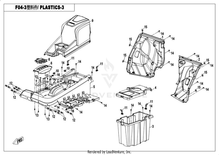 Rear Plastic UFORCE 500 CF500UU 2017 Crystal Orange Schematic