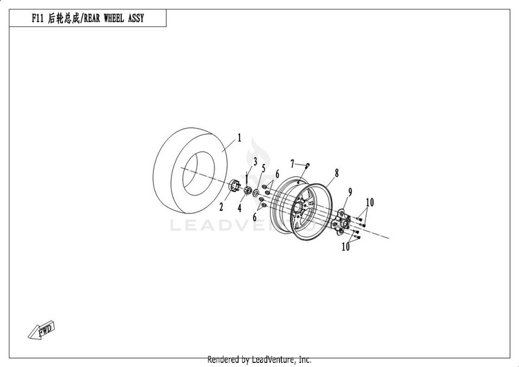 Rear Wheel Assy UFORCE 500 CF500UU 2017 Crystal Orange Schematic