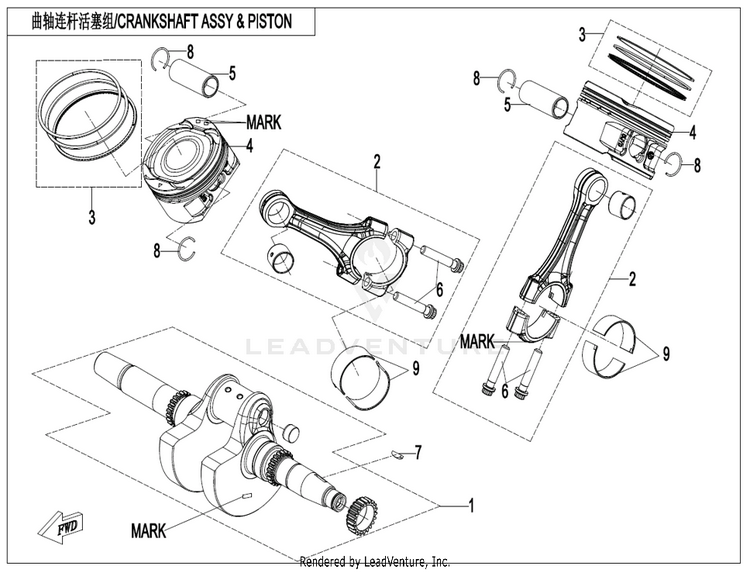 Crankshaft & Connecting Rod & Piston Assy. ZFORCE 950 HO EX CF1000SZ-D 2022 Lava Orange Schematic