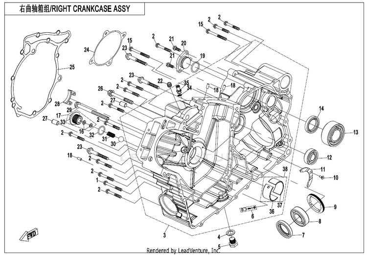 Right Crankcase Assy ZFORCE 950 HO EX CF1000SZ-D 2023 Nebula Black Schematic