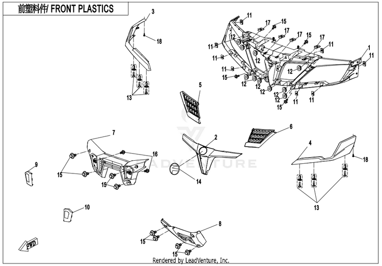 Front Plastics-Crystal Orange CF800AU-2A CFORCE 800 EPS 2020 Crystal Orange Schematic