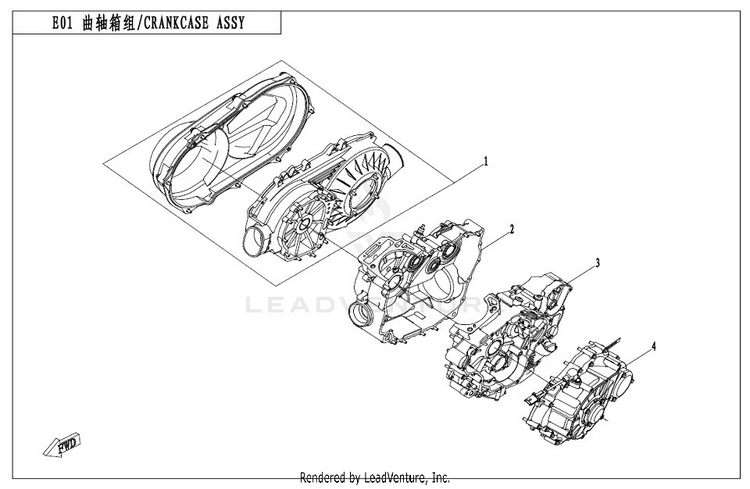 Crankcase Assy CF500AU-7S CFORCE 500 S 2017 Ferrari  Red Schematic