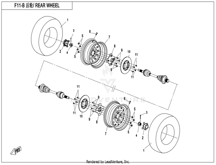 Rear Wheel CF800 ZFORCE 800 EX EPS 2022 ATHENS BLUE Schematic
