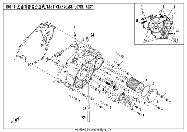 Left Crankcase Cover Assy UFORCE 500 CF500UU 2017 Crystal Orange Schematic