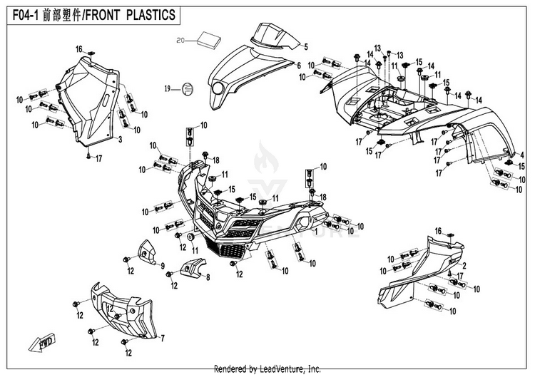 Front Plastics CFORCE 400 CF400AU 2017 Crystal Orange Schematic