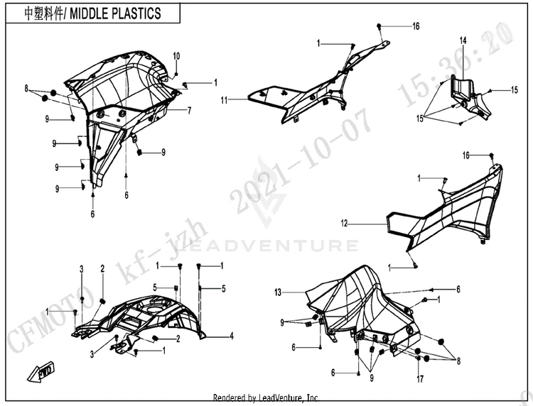 Middle Plastics CF600AU-3S CFORCE 600 2022 Force Red Schematic
