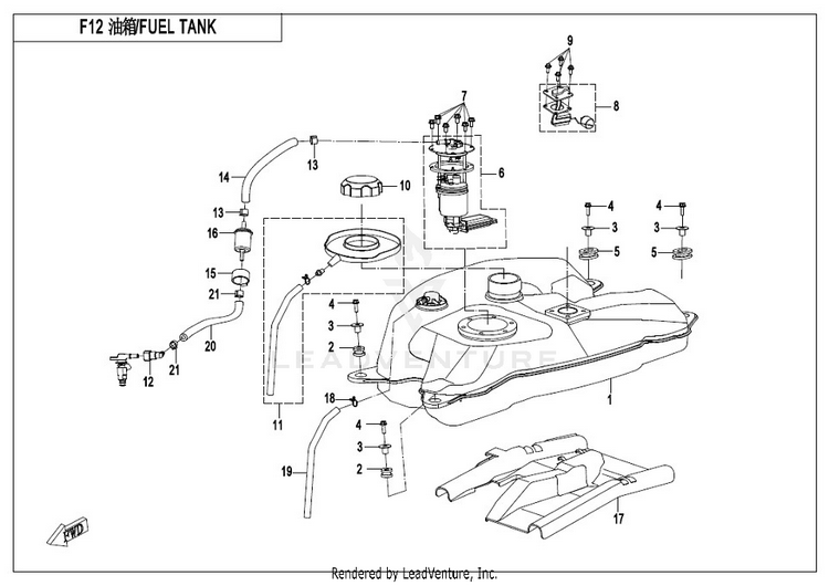 Fuel System CF500AU-7S CFORCE 500 S 2017 Ferrari  Red Schematic