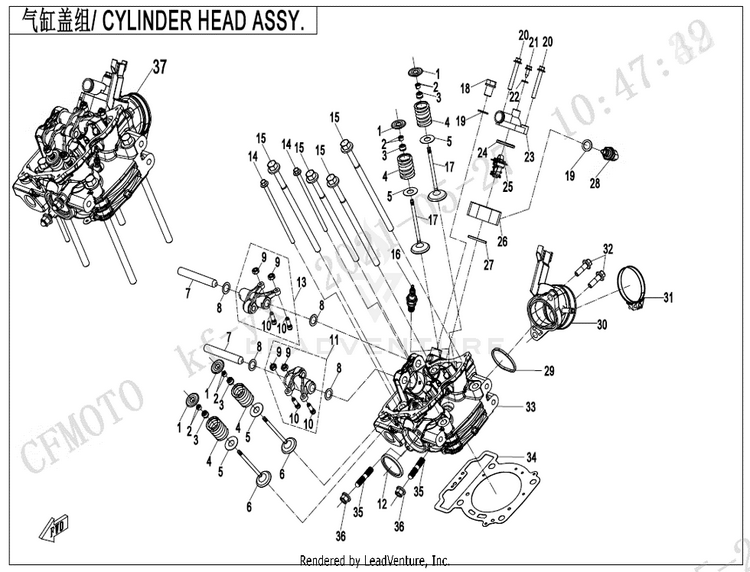 Cylinder Head Assy. CF600AU-3S CFORCE 600 2022 Force Red Schematic