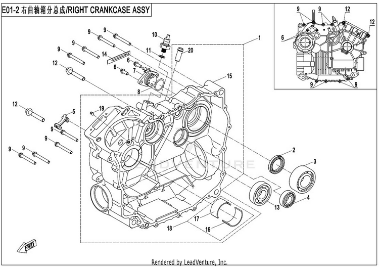 Right Crankcase Assy - Old CFORCE 400 CF400AU 2017 Crystal Orange Schematic