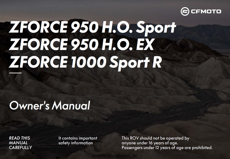 Owners Manual ZFORCE 950 HO EX CF1000SZ-D 2022 Lava Orange Schematic