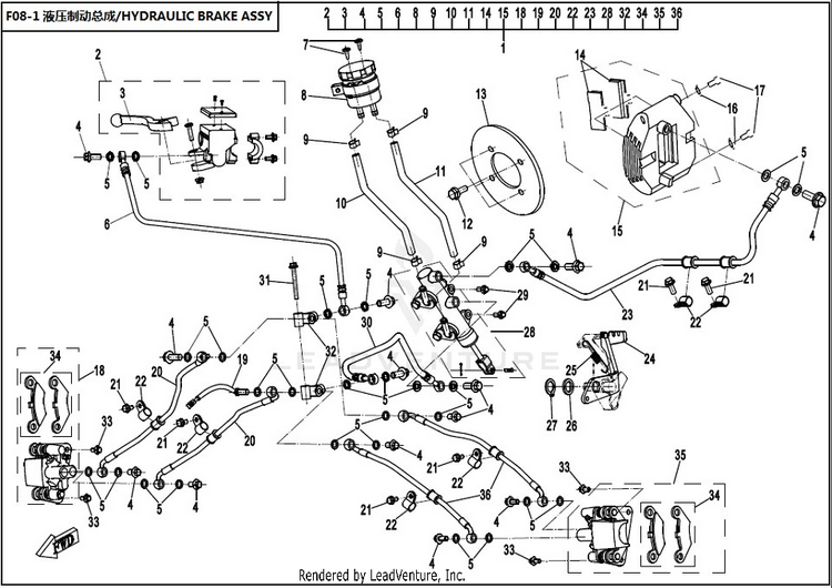 Hydraulic Brake Assy CFORCE 400 CF400AU 2017 Crystal Orange Schematic