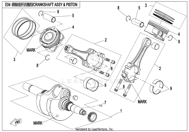 Crankshaft & Connecting Rod & Piston Assy ZFORCE 950 Sport CF1000US-A 2020 Fire Red Schematic