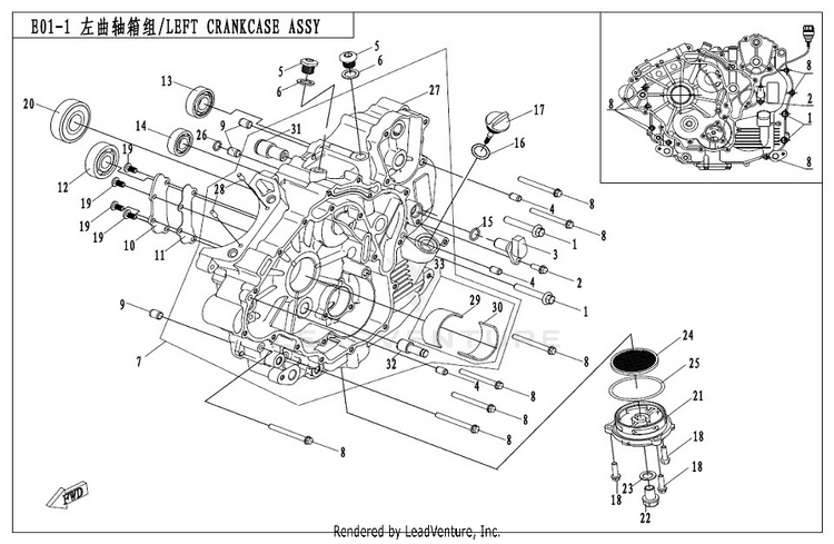 Left Crankcase Assy CF500AU-7S CFORCE 500 S 2017 Ferrari  Red Schematic