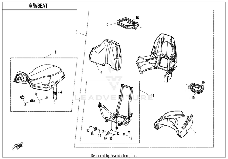 Seat -Black CF800AU-2A CFORCE 800 EPS 2020 Crystal Orange Schematic