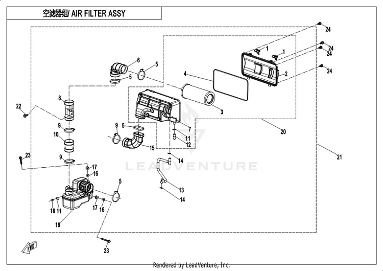 Air Filter Assy. CF1000UU UFORCE 1000 2019 ATHENS BLUE Schematic