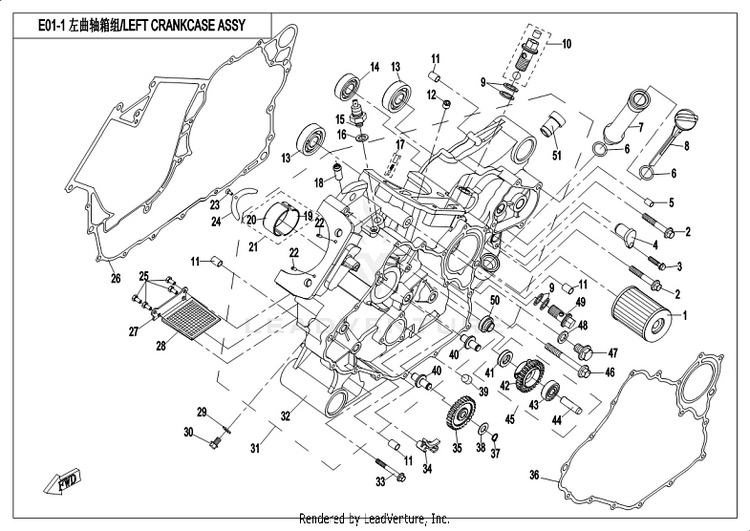 Left Crankcase Assy CF800-3 UFORCE 800 EPS 2018 Grey Schematic