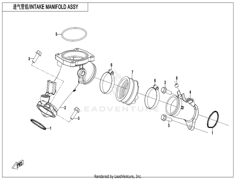 Intake Manifold Assy. ZFORCE 950 HO EX CF1000SZ-D 2022 Lava Orange Schematic