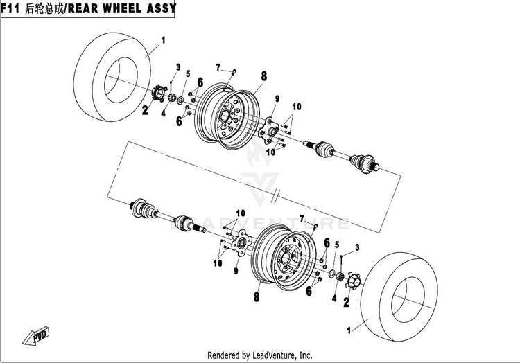 Rear Wheel Assy CFORCE 500 HO CF500AU-6L 2017 Crystal Orange Schematic