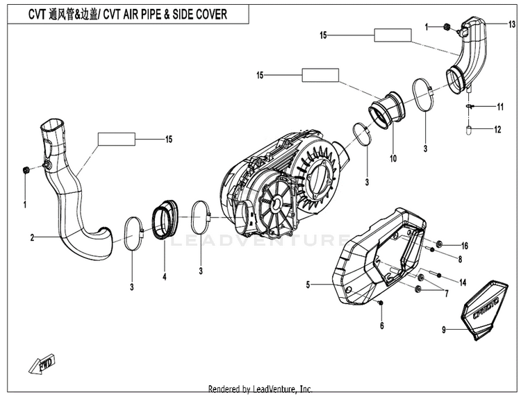 Cvt Air Pipe&Side Cover CF600AU-3S CFORCE 600 2022 Force Red Schematic