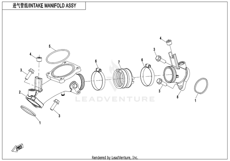 Intake Manifold Assy ZFORCE 950 Sport CF1000US-A 2020 Fire Red Schematic