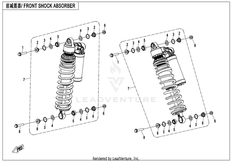 Front Shock Absorber ZFORCE 950 Sport CF1000US-A 2020 Fire Red Schematic